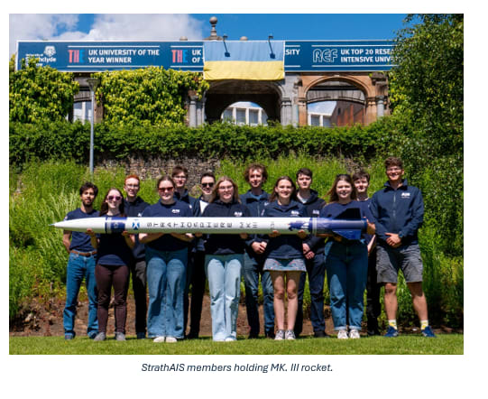 StrathAIS members holding MK 111 rocket