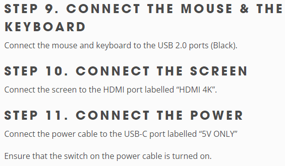 Connect mouse, keyboard, screen, power