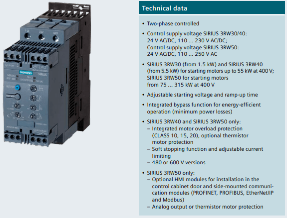 3RW soft starters - SIRIUS Hybrid - starting motors - Siemens