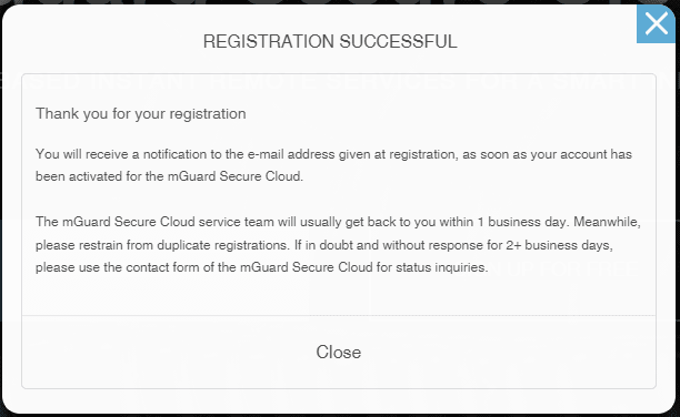 mguard registration successful screenshot