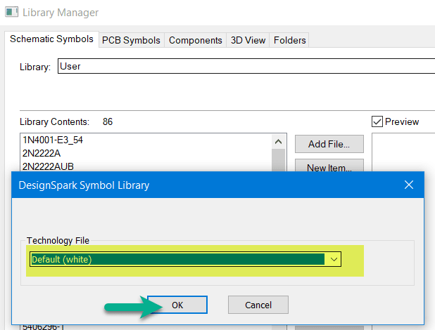 You are now required to select the appropriate Technology File - select “Default (white)”, then click the OK button.