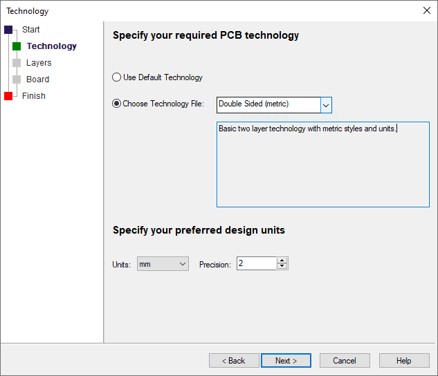 Specify the component technology in DesignSpark PCB