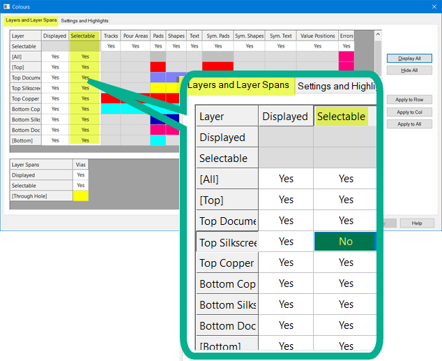 Layers and Layer Spans tab