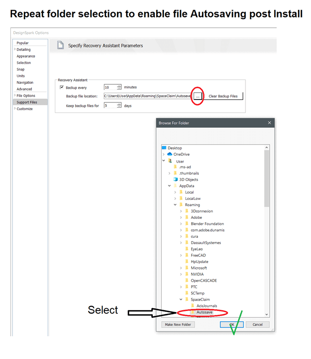 Repeat folder selection to enable file Autosaving post install