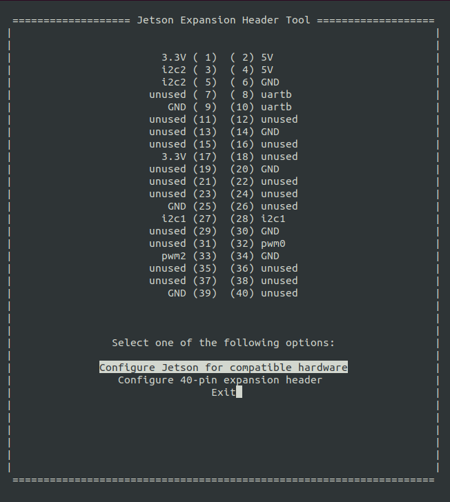 Screen shot of the Jestson Expansion Header Tool - Configuration