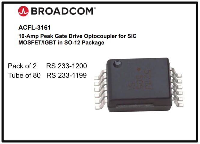 ACFL-3161 10-Amp Peak Gate Driver Optocoupler for SiC MOSFET/IGBT in SO-12 Package