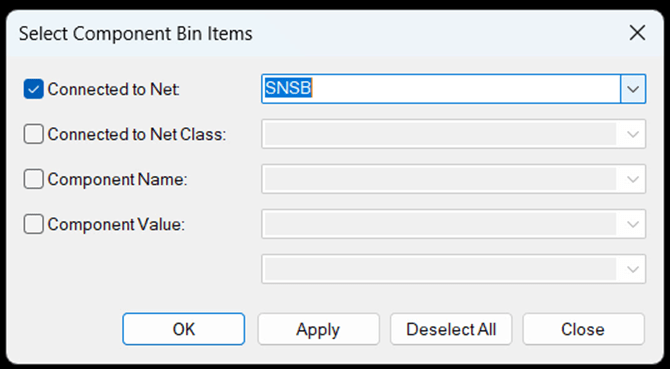 Select Component Bin Items