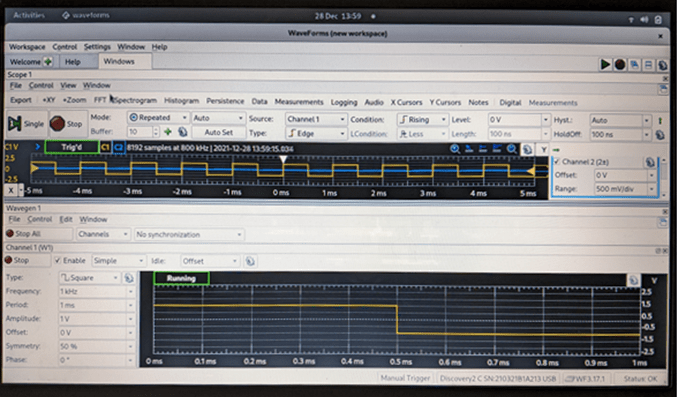 Digilent Discovery 2 Oscilloscope Trace