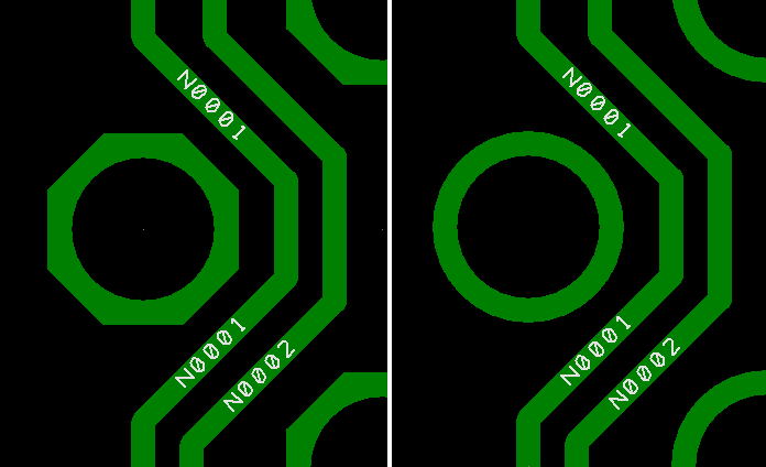 increased pad area with the Octagon pad compared to the Round pad