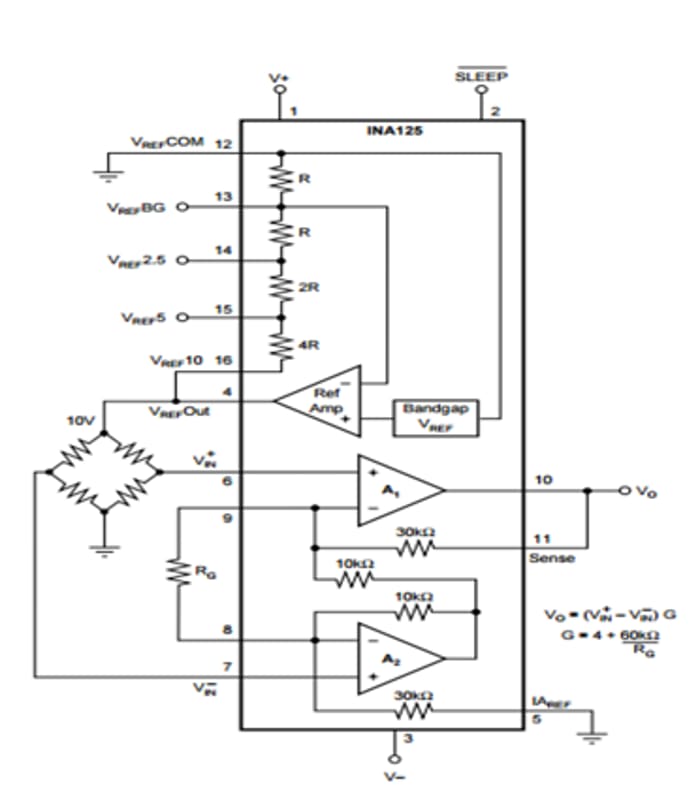 Using the INA125P instrumentation amplifier with a load cell