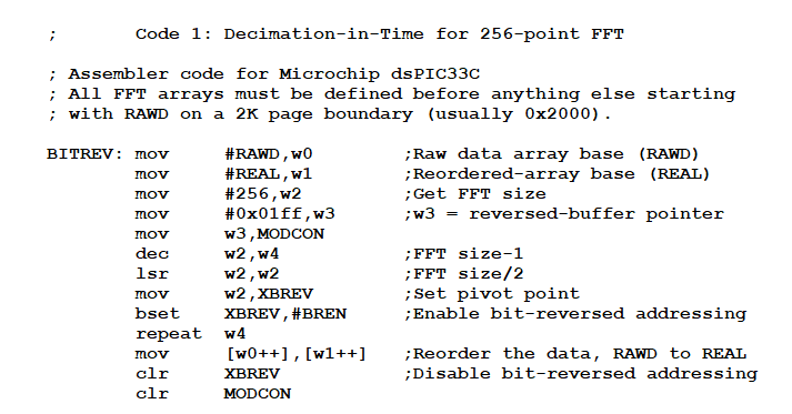 Code1 - Decimation-in-Time for 256-point FFT