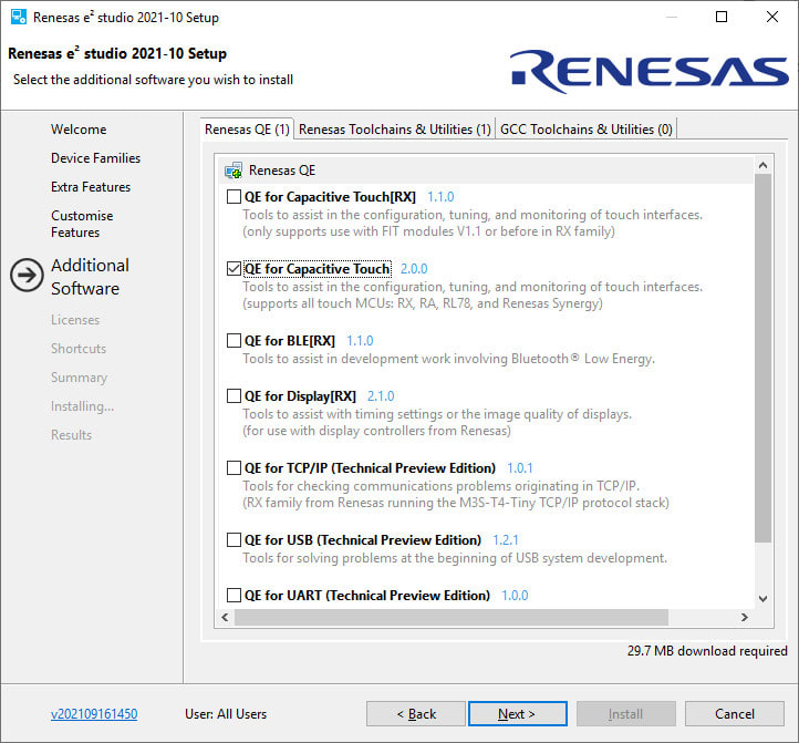 Renesas e2 studio - software select