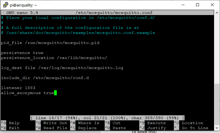 Pi Mosquitto Configuration