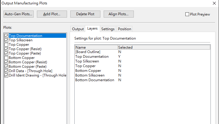 Screen showing the Output manufacturing Plots