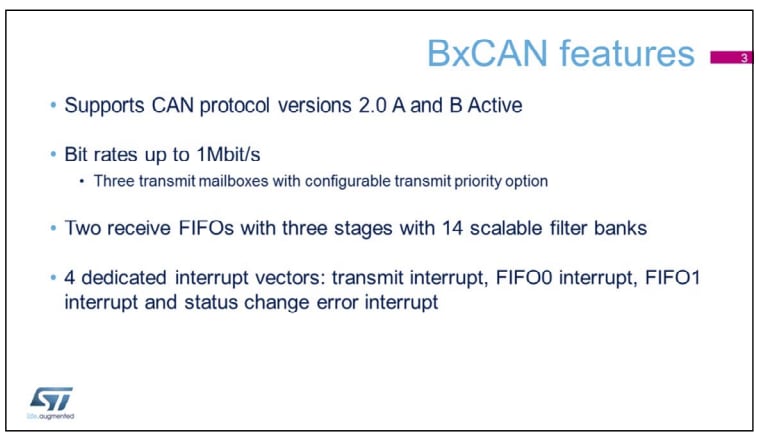 STMicroelectronics BxCAN features