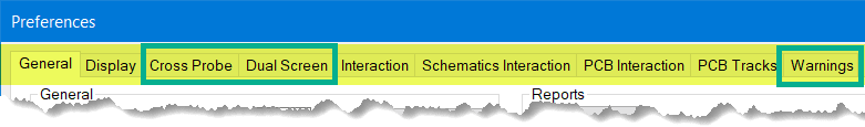 Preferences - Cross Probe and Dual Screen tabs
