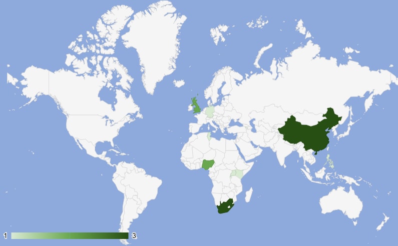 Map showing where the RS Innovators Championship entries have come from