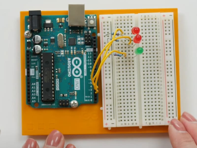 Three LEDs and wiring