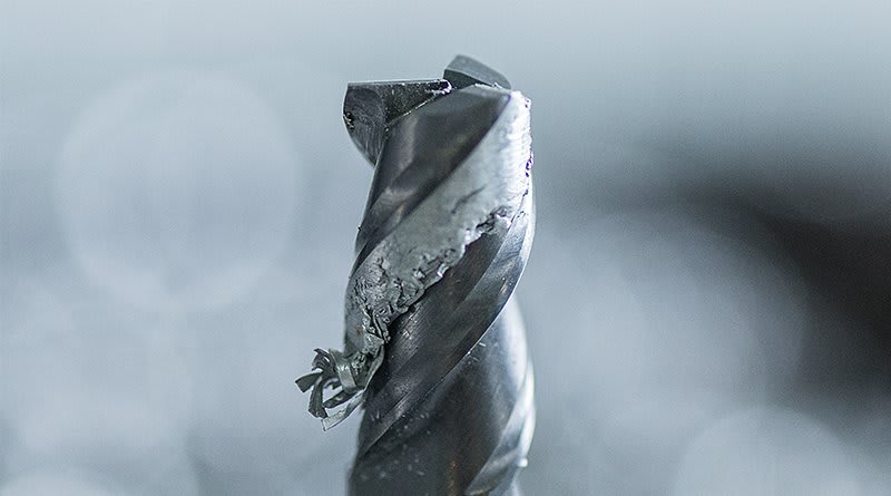 Drill bit showing chip welding