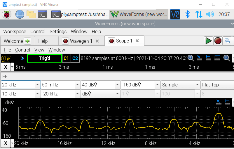 WaveForms screen using scope tool