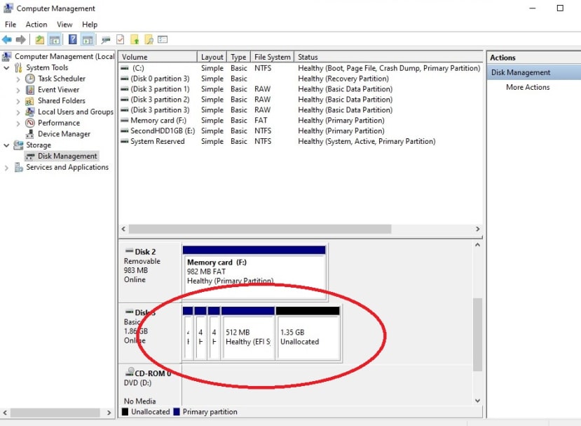 Showing the Disk Partition Screen