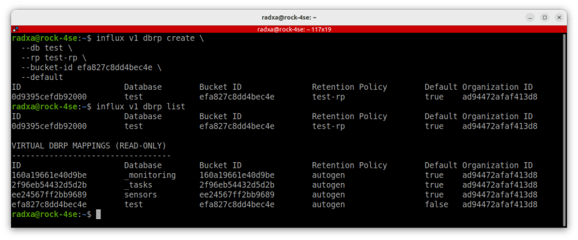 DBRP mapping for the test bucket