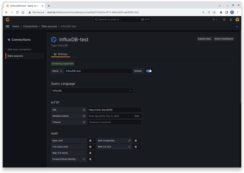 Grafana Configuration - InfluxDB test