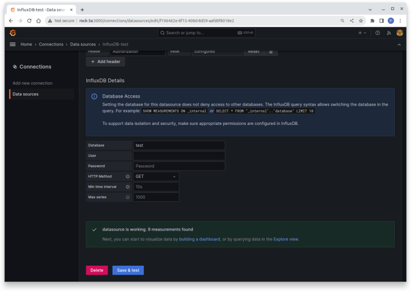 Grafana Configuration - InfluxDB Details