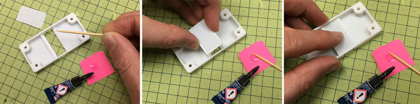 Use a sparing amount of Super Glue to stick down the ‘cover’ as shown