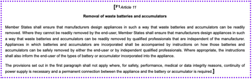 Article 11 removal of waste bateries