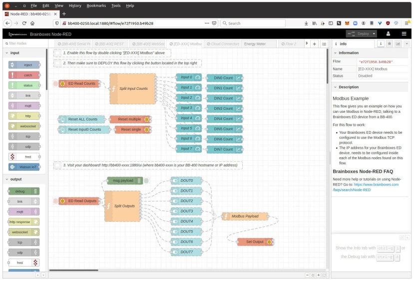 Node-RED - nodes pre-installed that add support for Modbus,