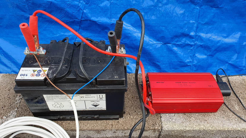 An inverter connected to the battery