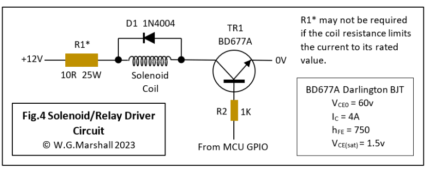 Fig 4 - Solenoid Relay Driver Circuit