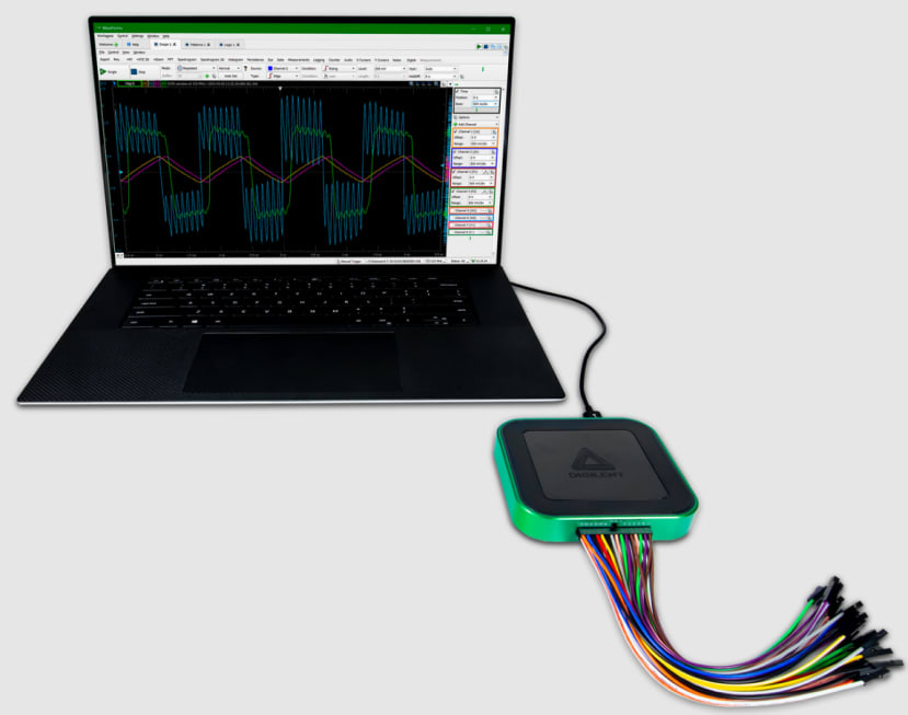 Analog Discovery 3 connected to laptop