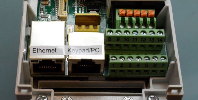 Connections for Ethernet and a remote keypad or PC