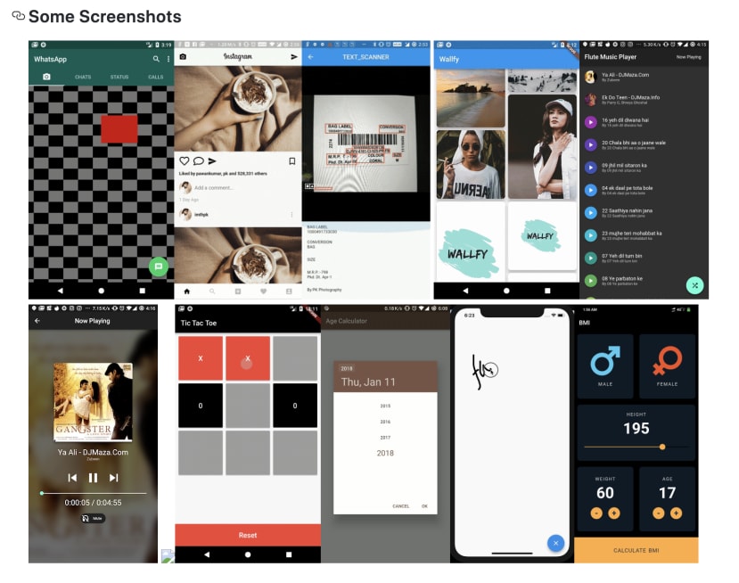 Screenshots of some Flutter apps