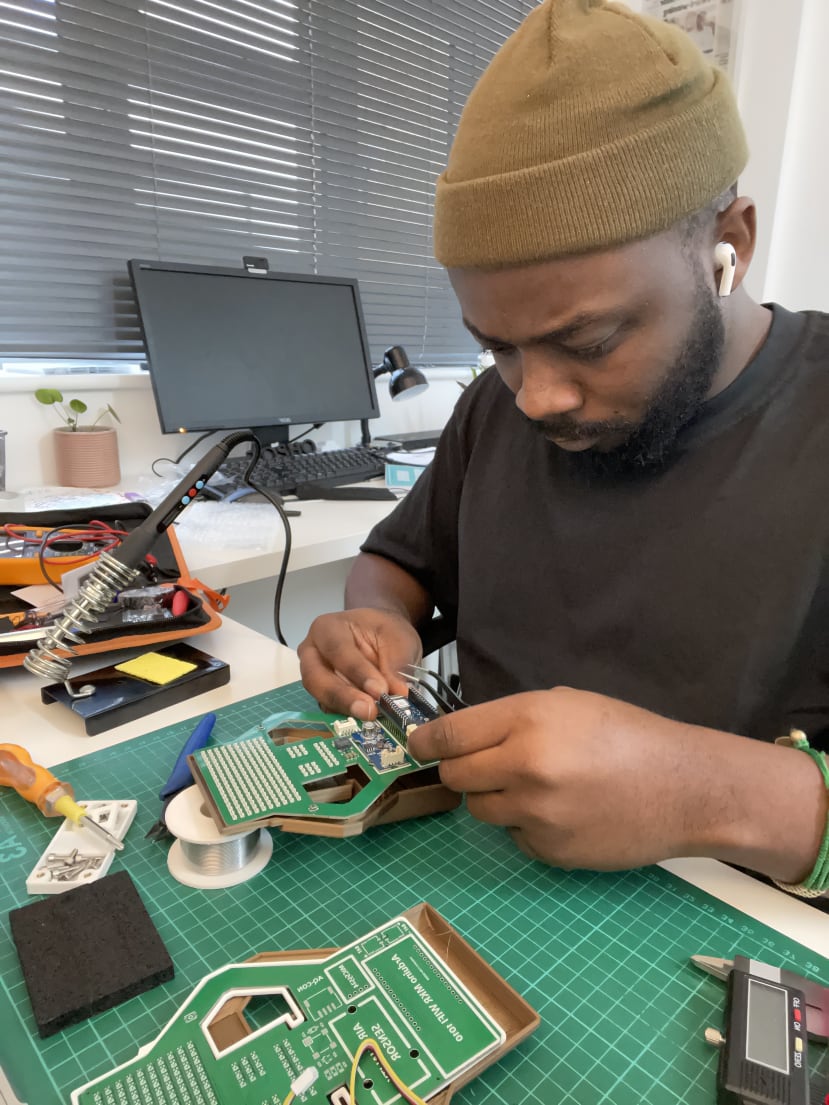 Michael working on the Mindful Droid