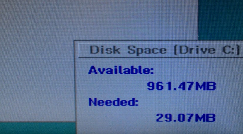 Disk Space message