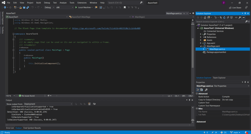 Visual Studio - create a new blank Universal Windows Platform (UWP) project