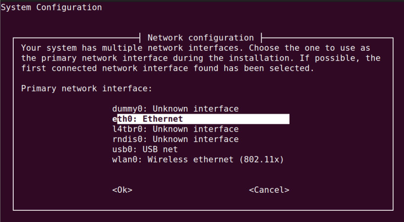 System configuration screen - Ethernet setting