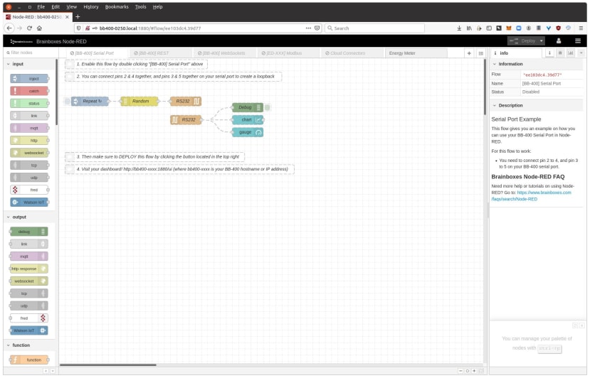 Node-RED - prototyping applications on the BB-400