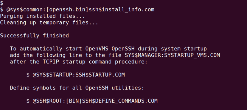 running the SSH installation command files