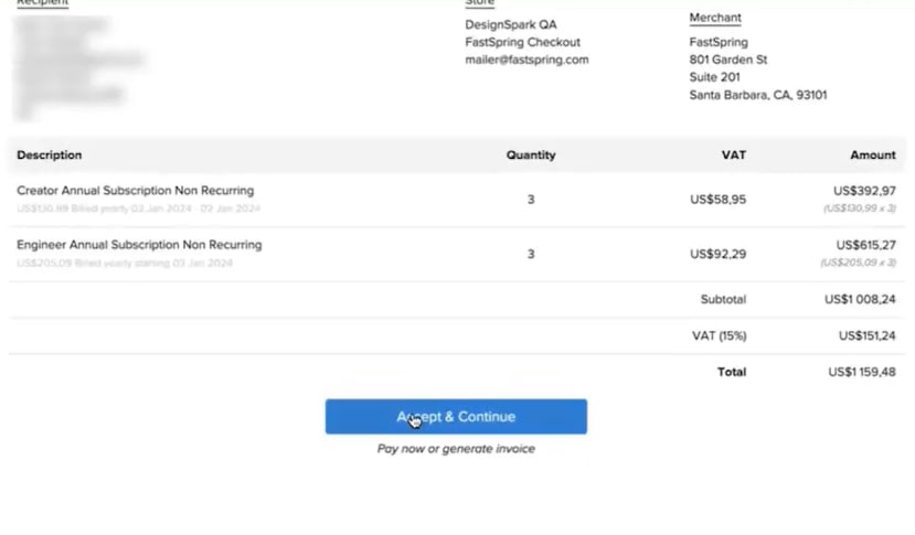 Accept Quote and Fill in payment details