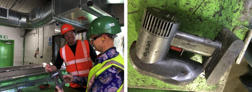 Jude at recycling plant with Dyson