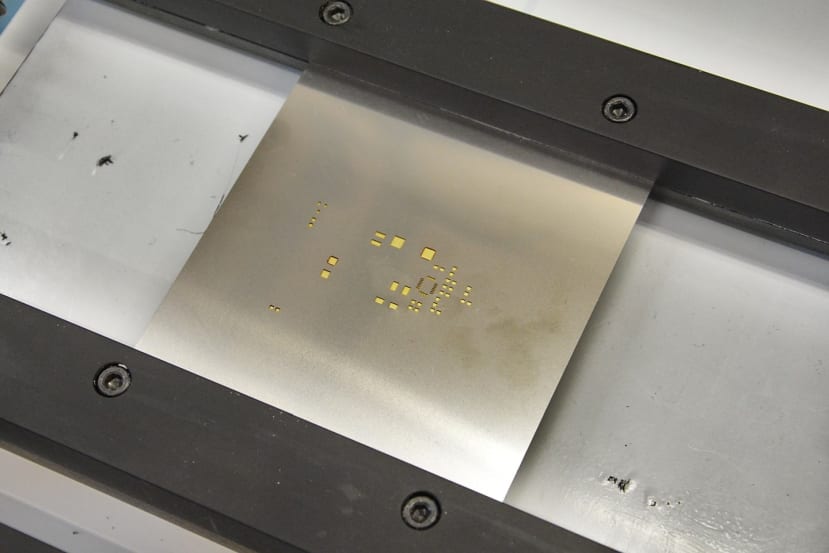 Image shows a solder paste stencil jig