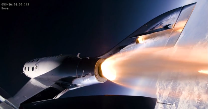 VSS Unity firing its rocket engine and heading towards the edge of Space.