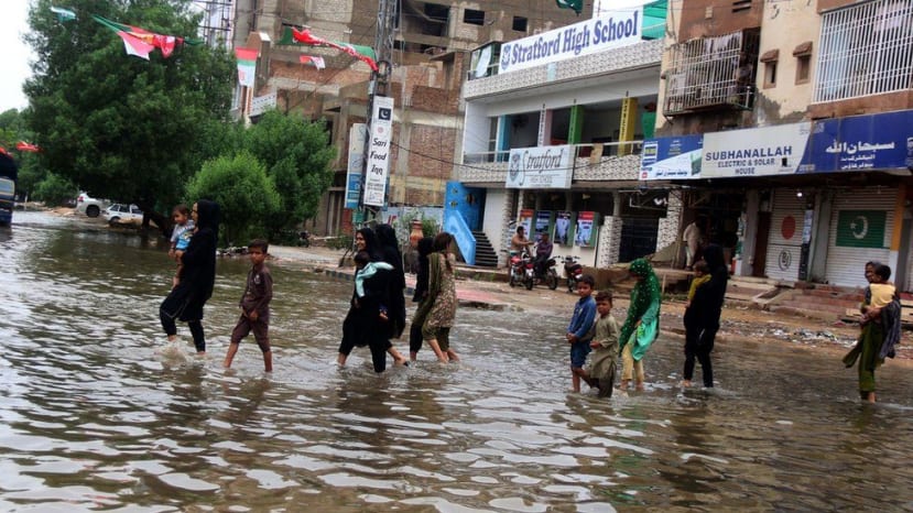 walking through a flooded street