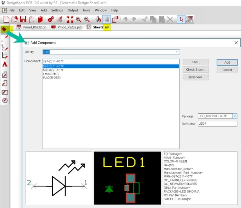 Within DSPCB you can now add component