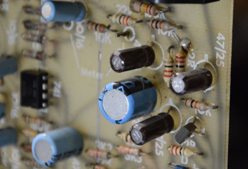 close up view of the capacitors on the board