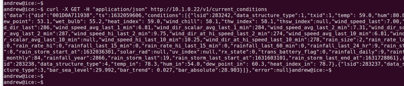 command-line showing returned values